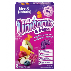 NICE AND NATURAL FRUIT SNACKS RASBERRY ORANGE UNICORNS 136G-Pack Size of 12 NICE AND NATURAL FRUIT SNACKS RASBERRY ORANGE UNICORNS 136G-Pack Size of 12