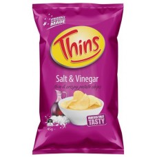 THINS SALT AND VINEGAR POTATO CHIPS 45GM Pack Size: 18