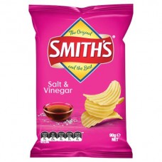 SMITHS SALT AND VINEGAR CRINKLE CUT POTATO CHIPS 90GM Pack Size: 18