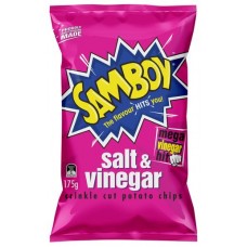 SAMBOY SALT AND VINEGAR POTATO CHIPS 175GM Pack Size: 12