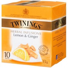 TWININGS LONDON HERBAL INFUSIONS LEMON & GINGER TEA BAG 10S Pack Size: 12