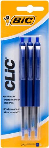 BIC CLIC PEN BLUE BLISTER PACK 3’S Pack Size: 12