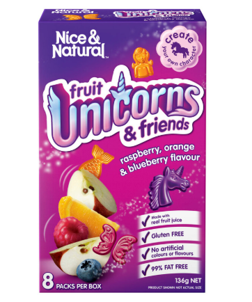 NICE AND NATURAL FRUIT SNACKS RASBERRY ORANGE UNICORNS 136G-Pack Size of 12
