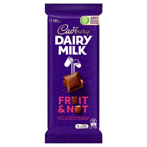 CADBURY DAIRY MILK FRUIT AND NUT CHOCOLATE 180GM Pack Size: 14
