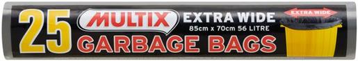 MULTIX GARBAGE BAGS EXTRA WIDE ROLL 85CM X 7CM 56 LITRE 25S Pack Size: 12