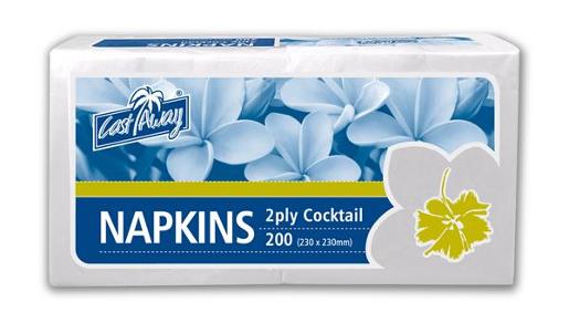 CAST AWAY NAPKIN 2PLY COCKTAIL WHITE 200S Pack Size: 10