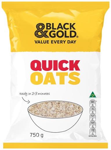 BLACK & GOLD QUICK COOKING OATS 750GM Pack Size: 12