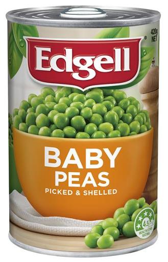 EDGELL BABY GREEN PEAS 420G Pack Size: 10