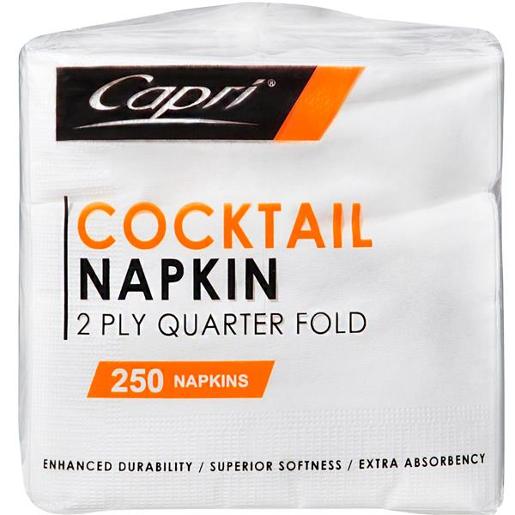 COCKTAIL QUILTED NAPKINS WHITE 2PLY 250S Pack Size: 8