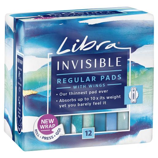 LIBRA INVISIBLE WINGS REGULAR PADS 12S Pack Size: 6