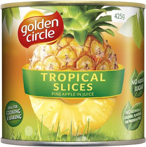 GOLDEN CIRCLE SLICED TROPICAL PINEAPPLE IN NATURAL JUICES 425GM Pack Size: 12