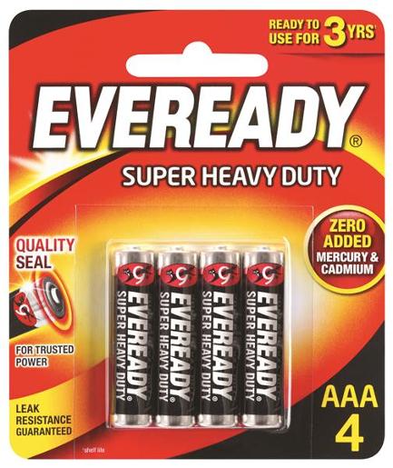 EVEREADY BLACK SUPER HEAVY DUTY AAA BATTERY 4PK Pack Size: 20